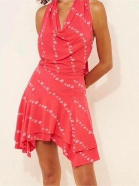 Free People Coral Floral Asymmetrical Cowl Dress